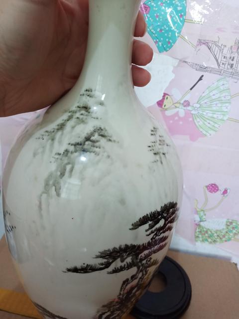 古玩陶瓷山水紋長(zhǎng)頸撇口瓶拍賣，當(dāng)前價(jià)格488元