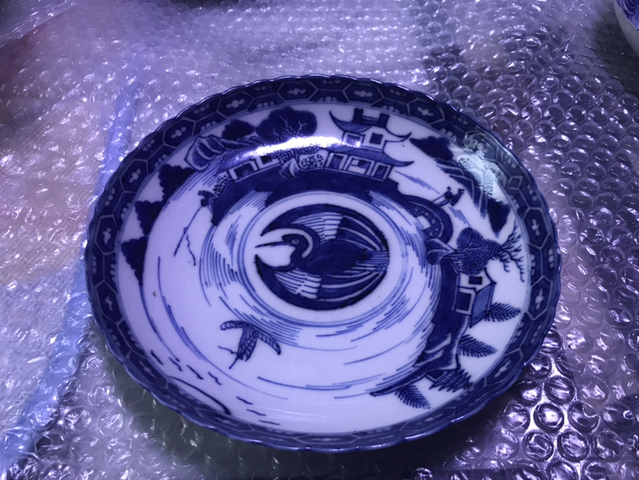 古玩陶瓷清嘉慶青花團鶴山水樓閣紋盤（精品）拍賣，當前價格1800元