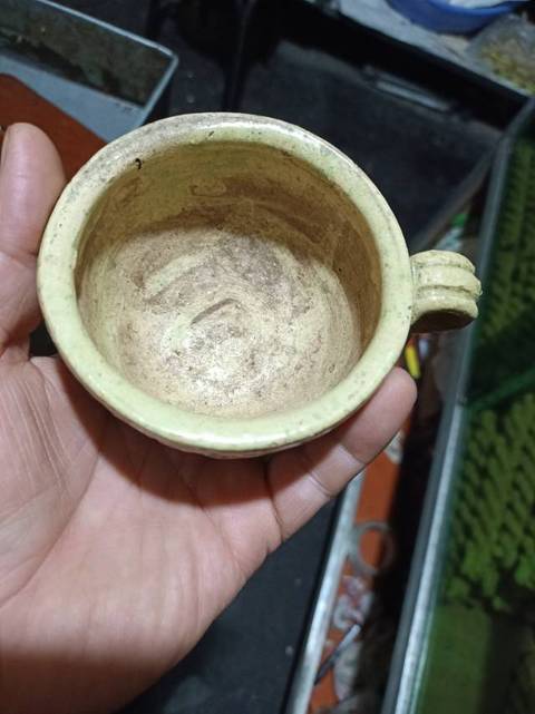 古玩陶瓷明磁州窯模印蓮花紋把杯一對拍賣，當前價格3800元