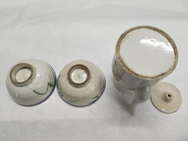 古玩陶瓷民國彩繪花卉紋壺碗一套拍賣，當前價格800元