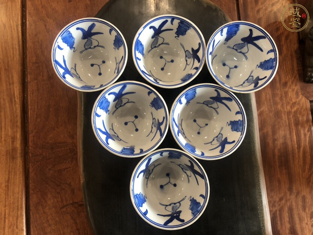 古玩陶瓷外紫金釉內青花魚藻紋杯（一組六個）拍賣，當前價格980元