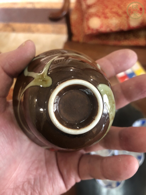 古玩陶瓷外紫金釉內青花魚藻紋杯（一組六個）拍賣，當前價格980元