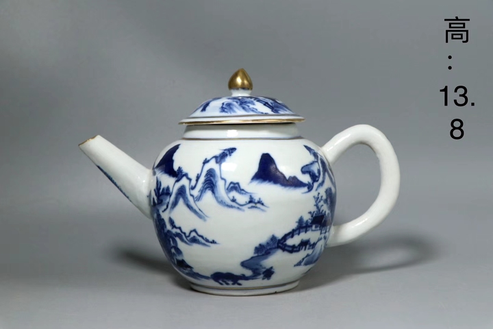 古玩陶瓷乾隆·青花山水人物紋壺真品鑒賞圖