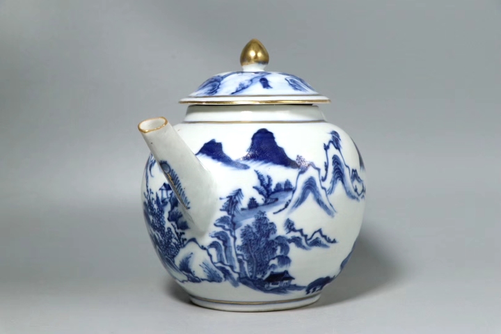 古玩陶瓷乾隆·青花山水人物紋壺真品鑒賞圖