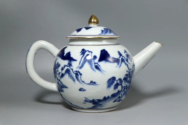 古玩陶瓷乾隆·青花山水人物紋壺真品鑒賞圖