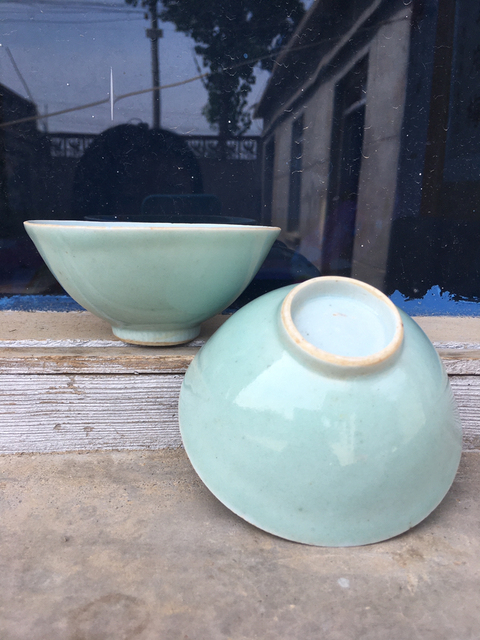 古玩陶瓷清中期豆青釉碗1對拍賣,當前價格1666元