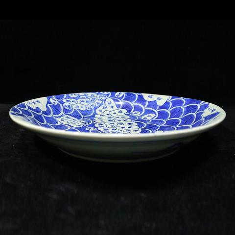 古玩陶瓷民國青花地圖紋大盤拍賣，當前價格390元