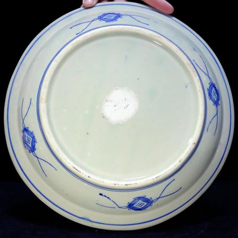 古玩陶瓷民國青花地圖紋大盤拍賣，當前價格390元