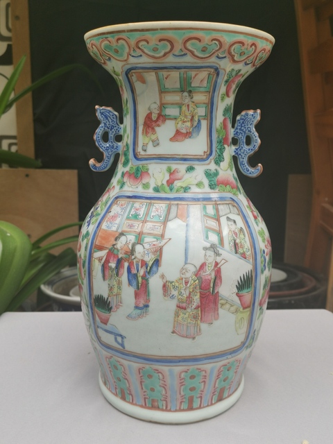 古玩陶瓷晚清粉彩人物瓶拍賣,當前價格9800元