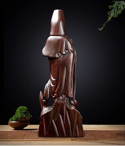 古玩雜項(xiàng)黑檀木雕刻觀音立像拍賣，當(dāng)前價(jià)格2800元