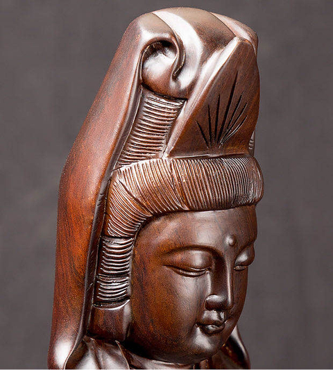 古玩雜項(xiàng)黑檀木雕刻觀音立像拍賣，當(dāng)前價(jià)格2800元