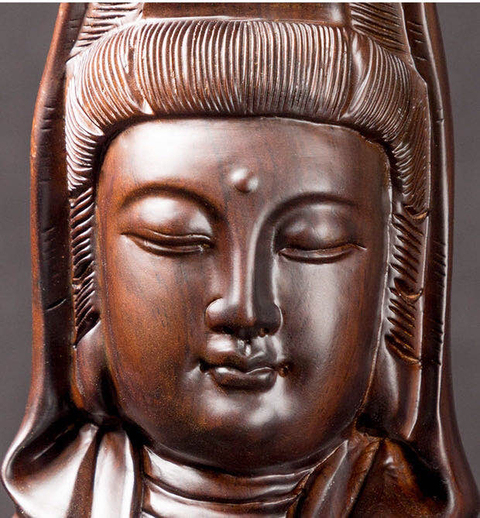 古玩雜項(xiàng)黑檀木雕刻觀音立像拍賣，當(dāng)前價(jià)格2800元