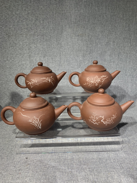 梅蘭竹菊茶入れ 4個セット 中国美術 美品 茶筒 茶器 紫砂 茶道具 梅蘭竹菊茶入れ 4個セット 中国美術 美品 茶筒 茶器 紫砂