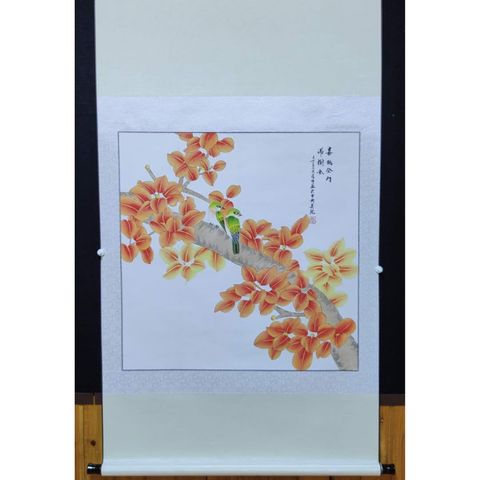 古玩字畫中央美院凌雪老師花鳥立軸拍賣，當前價格900元