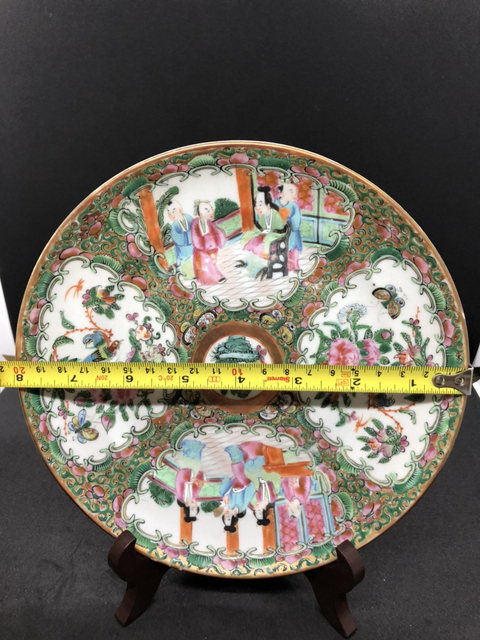 古玩陶瓷清晚期廣彩描金開窗人物盤拍賣，當前價格1388元