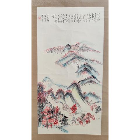 古玩字畫(huà)李白麟老師手工原裱山水立軸拍賣,當(dāng)前價(jià)格300元