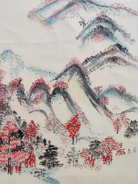 古玩字畫(huà)李白麟老師手工原裱山水立軸拍賣,當(dāng)前價(jià)格300元