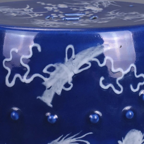 古玩陶瓷清中期 霽藍(lán)釉堆白花卉紋繡敦一對(duì)拍賣,當(dāng)前價(jià)格15000元
