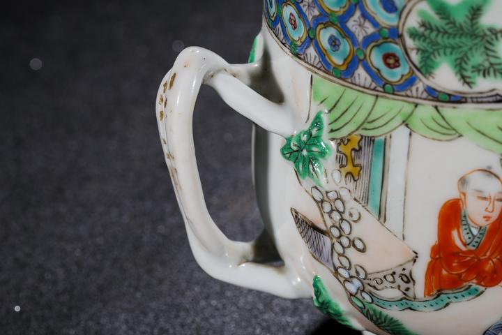 古玩陶瓷清晚·廣彩人物故事紋手把蓋杯拍賣，當前價格999元