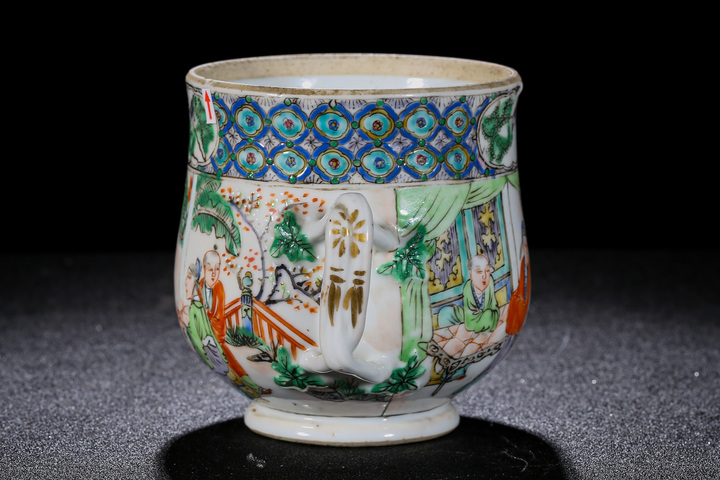 古玩陶瓷清晚·廣彩人物故事紋手把蓋杯拍賣，當前價格999元