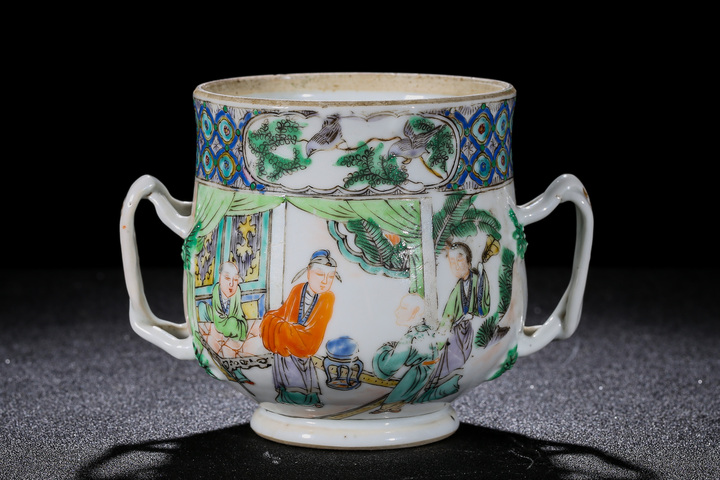 古玩陶瓷清晚·廣彩人物故事紋手把蓋杯拍賣，當前價格999元
