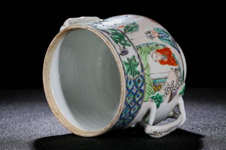 古玩陶瓷清晚·廣彩人物故事紋手把蓋杯拍賣，當前價格999元