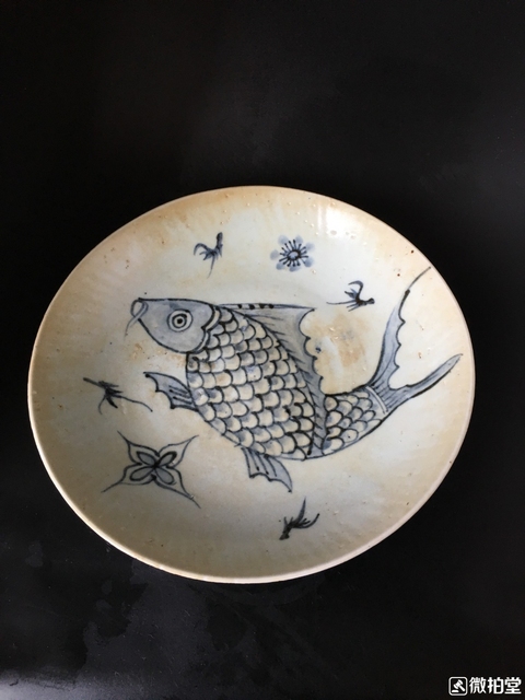 古玩陶瓷魚藻紋青花盤拍賣，當前價格1000元