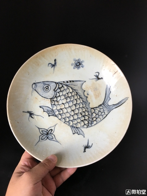 古玩陶瓷魚藻紋青花盤拍賣，當前價格1000元