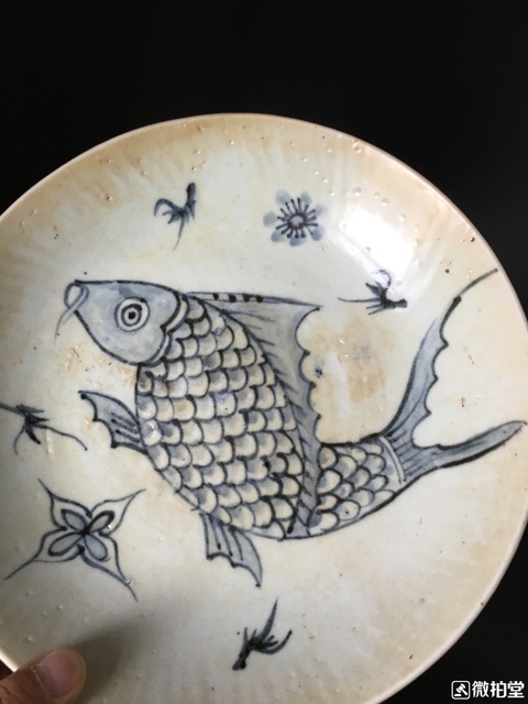 古玩陶瓷魚藻紋青花盤拍賣，當前價格1000元