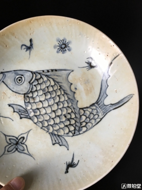 古玩陶瓷魚藻紋青花盤拍賣，當前價格1000元