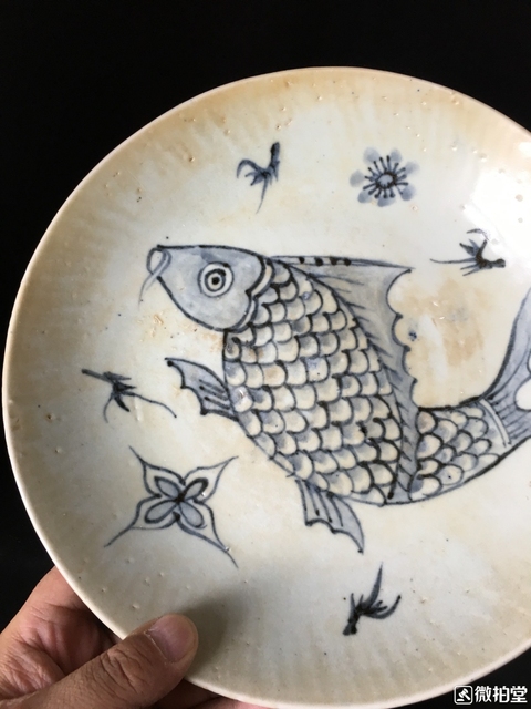 古玩陶瓷魚藻紋青花盤拍賣，當前價格1000元