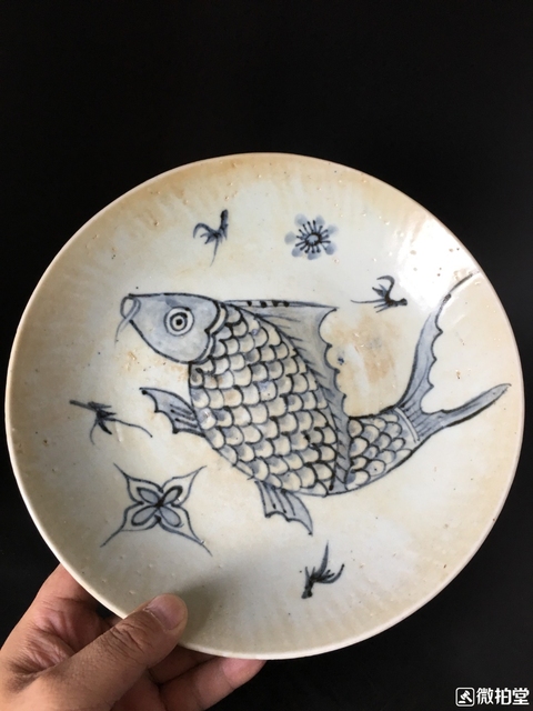 古玩陶瓷魚藻紋青花盤拍賣，當前價格1000元