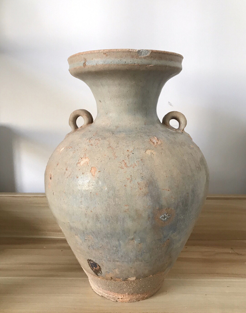 古玩陶瓷唐代鈞窯窯變雙系盤口瓶拍賣,當前價格15000元
