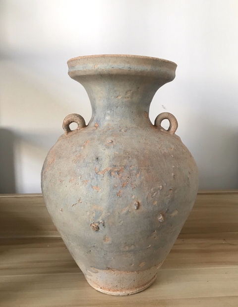 古玩陶瓷唐代鈞窯窯變雙系盤口瓶拍賣,當前價格15000元