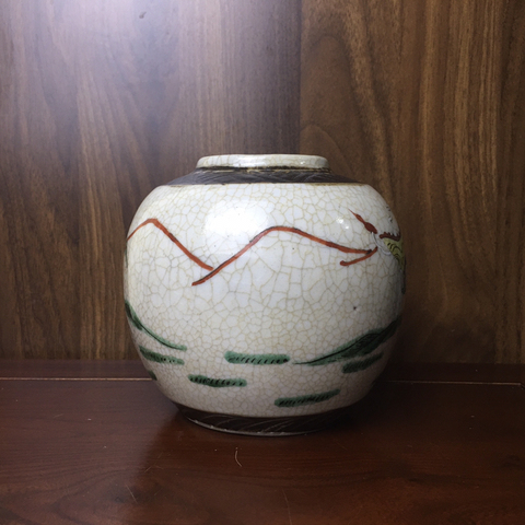 古玩陶瓷成化年造款哥釉地鐵銹釉五彩刀馬人罐拍賣，當前價格1666元