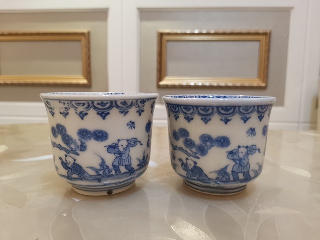 古玩陶瓷民國(guó)嬰戲人物紋杯一對(duì)拍賣，當(dāng)前價(jià)格999元