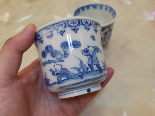 古玩陶瓷民國(guó)嬰戲人物紋杯一對(duì)拍賣，當(dāng)前價(jià)格999元