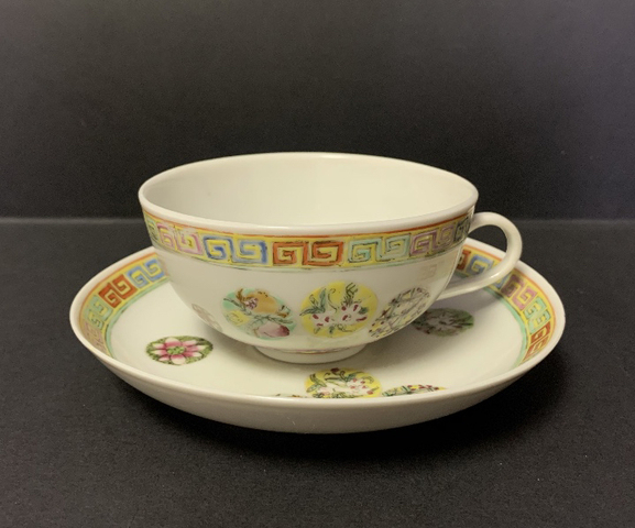 古玩陶瓷【細路】粉彩皮球花卉紋杯碟拍賣，當前價格1696元