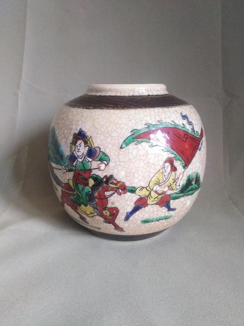 古玩陶瓷哥釉五彩刀馬人物戰(zhàn)將紋罐拍賣，當(dāng)前價(jià)格1999元