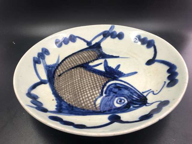古玩陶瓷青花釉里紅魚紋盤拍賣,當(dāng)前價格888元