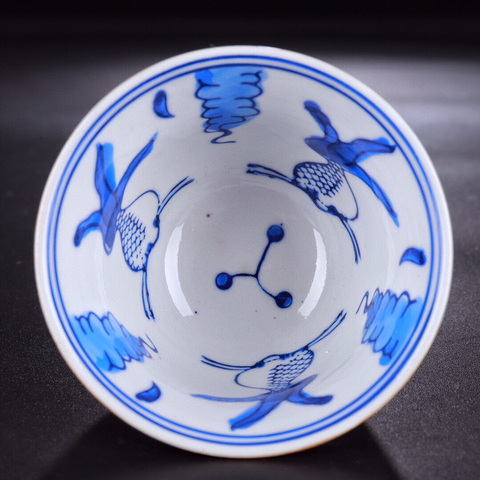 古玩陶瓷創外匯-青花海藻金魚杯十個拍賣,當前價格99元