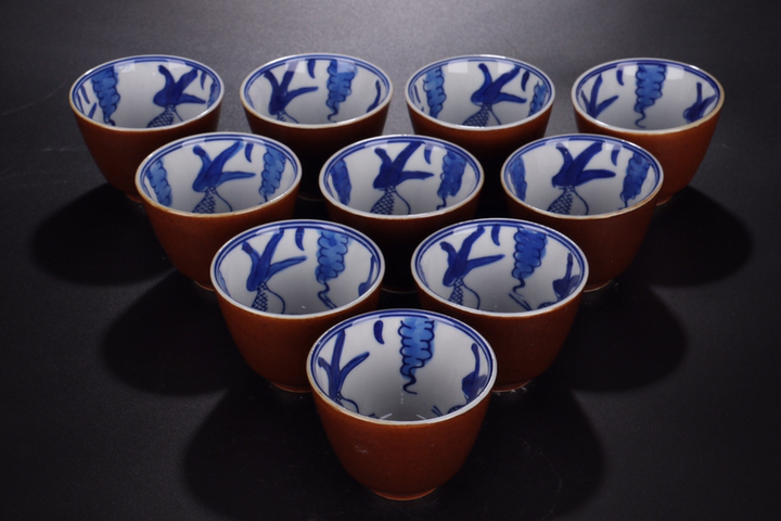 古玩陶瓷創(chuàng)外匯-青花海藻金魚(yú)杯十個(gè)拍賣，當(dāng)前價(jià)格99元