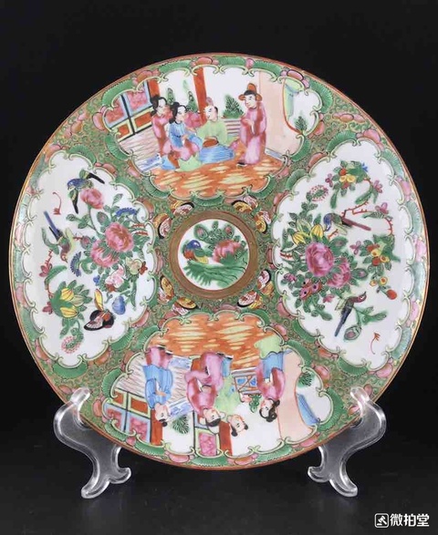 古玩陶瓷廣彩花卉人物紋折腰盤拍賣,當前價格1600元