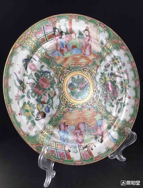 古玩陶瓷廣彩花卉人物紋折腰盤拍賣,當前價格1600元