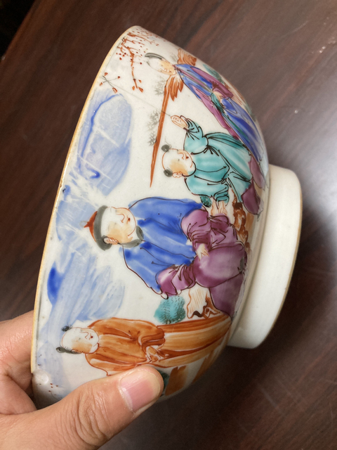 古玩陶瓷廣彩花卉人物紋碗拍賣，當前價格800元