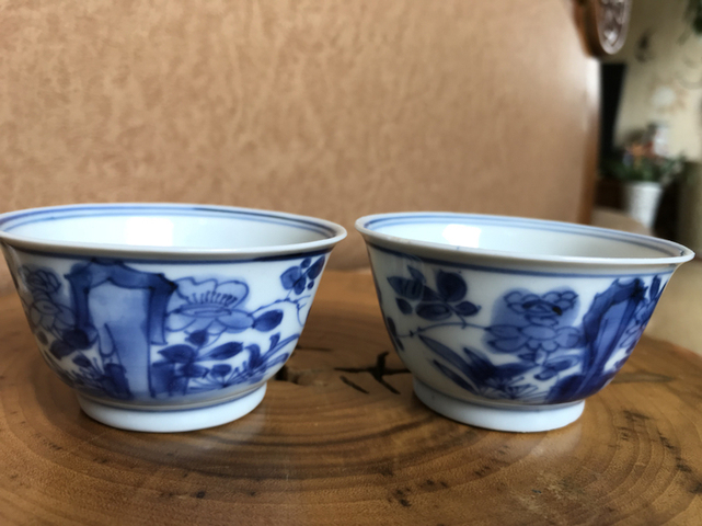 古玩陶瓷清早期花卉紋青花杯一對拍賣,當前價格2999元