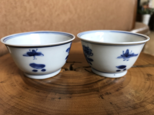 古玩陶瓷清早期花卉紋青花杯一對拍賣,當前價格2999元