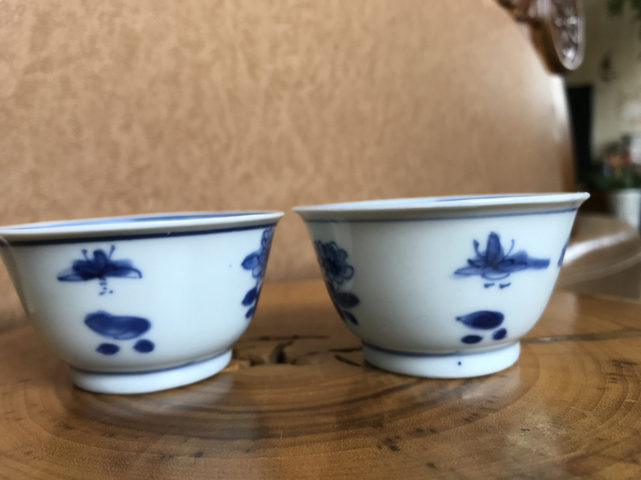 古玩陶瓷清早期花卉紋青花杯一對拍賣,當前價格2999元