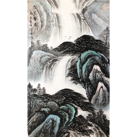 古玩字畫國家一級美術師羅學獻寫意山水圖 松下聽濤圖拍賣,當前價格100元