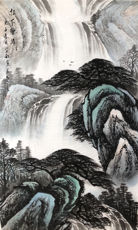 古玩字畫國家一級美術師羅學獻寫意山水圖 松下聽濤圖拍賣,當前價格100元